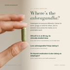 Where's the ashwagandha? Adaptogens hit everyone differently, so Don't Divorce 'Em Yet holds Affron saffron at its clinically-studied 28mg dose and every other active standardised at a full daily dose. No adaptogens, ever. AUST L 527259.