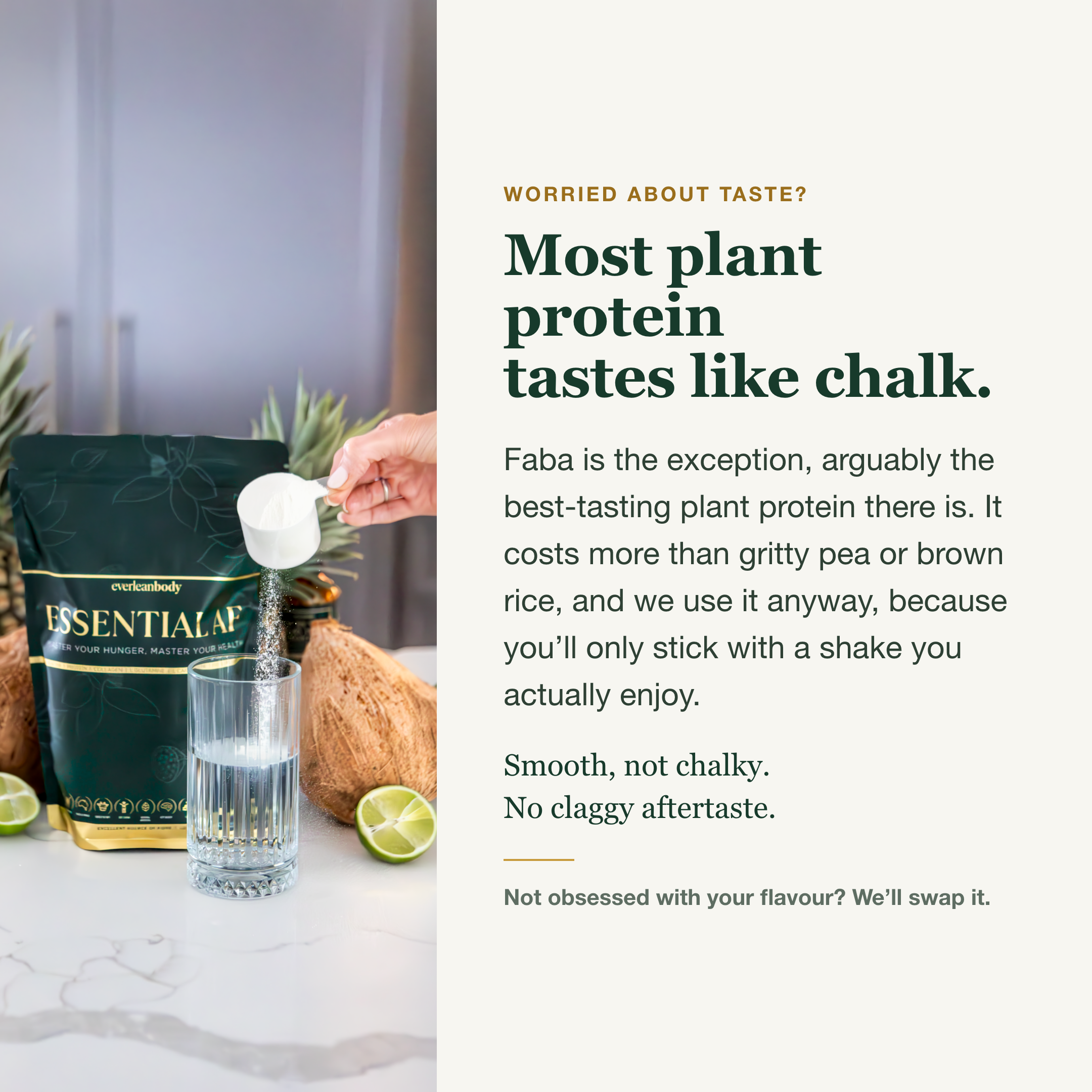 Faba bean protein, smooth not chalky